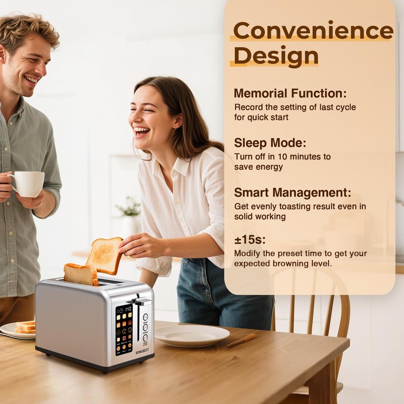 2 Slice Touch Screen Toaster with Wide Slots Stainless Steel