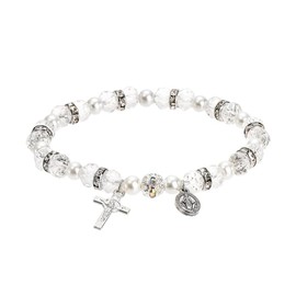 Hanaoops Bracelets for Women Crystal Bead Cross Bracelet Christian Crystallized Beads Rosary First Holy Communion Bracelet Baptism Gifts for Girls and Ladies