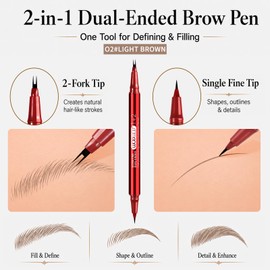 Eyebrow Pencil for Women, Dual-Ended Microblading Eyebrow Pen with 2-Fork Tip & Precise Brush-Tip, Waterproof Brow Pencil for Natural Hair-Like Strokes, Long-Lasting Eye Brow Pen (02 Light Brunette)