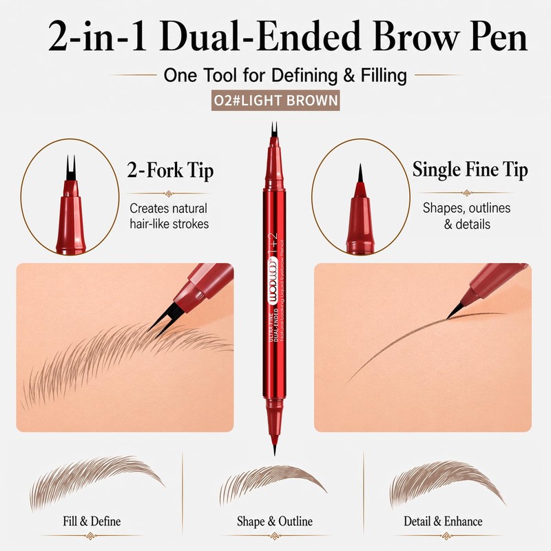 Eyebrow Pencil for Women, Dual-Ended Microblading Eyebrow Pen with 2-Fork