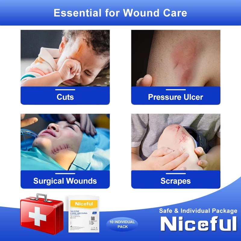 10 Count Silicone Foam Dressing 1.6" x 2", Wound Dressing