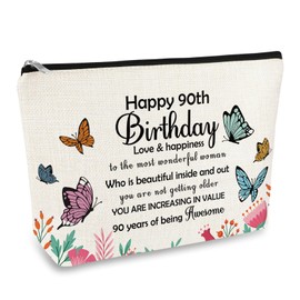 90th Birthday Gifts for Women Makeup Bag Gifts for 90 Year Old Woman Happy 90 Birthday Party Decor Cosmetic Bag 1935 Bday Gift for Grandma Mom Aunt Nana Travel Toiletry Pouch