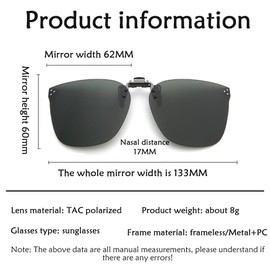 Sunglasses Clip, Polarised Clip on Sunglasses, Sunglasses Clip for Glasses, UV400, Clip-On Sunglasses, Polarised Clip-on Night Driving Glasses, Green