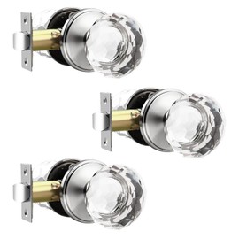 Lepushom 3 Pack Crystal Door Knobs Interior, Elegant Satin Nickel Closet Door Lock, Keyless Glass Door Knobs for Hallways and Laundry Rooms