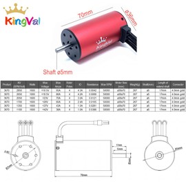 KingVal Replacement 3670 2650KV Waterproof Brushless Motor Shaft 5mm Compatible with 1/8 1/10 RC Car