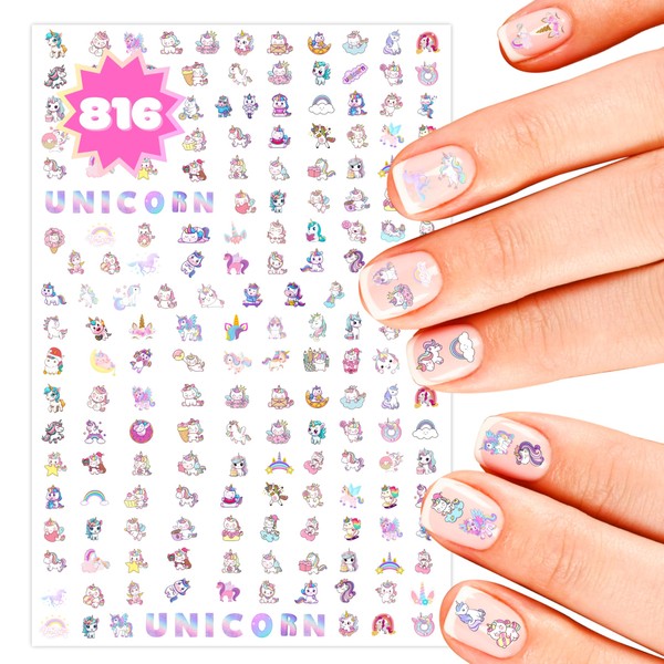 Unicorn Nail Stickers for Kids - 816 Decals | Birthday