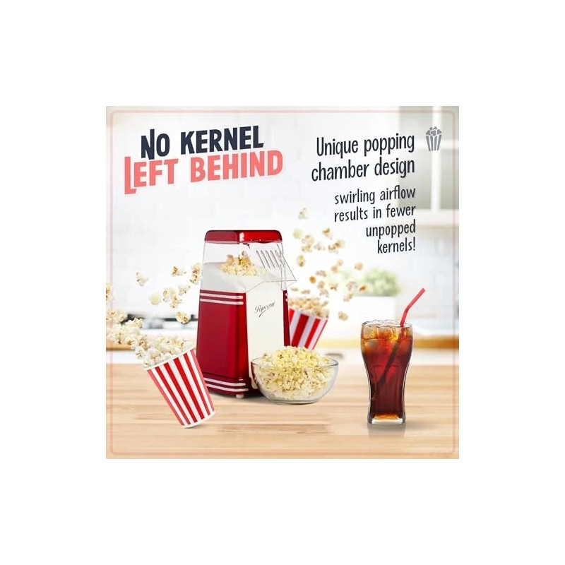 Nostalgia Hot-air Electric Popcorn Maker, 8 Cups, Healthy Oil Free