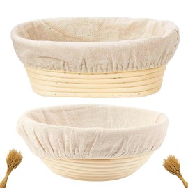 Banneton Bread Proofing Basket, Banneton Basket Set of 2, 9 Inch Round & 10 Inch Oval Handmade Rattan Baskets and Liners, Sourdough Bread Baking Supplies Proofing Bowls, for Making Baking Fermentation