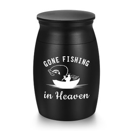 Abooxiu Small Urns for Human Ashes Keepsake 2.76 Inches Mini Urns for Ashes Memorial Small Cremation Keepsake Urn Mini Funeral Burial Decorative Urn for Adult Males Females - Gone Fishing in Heaven