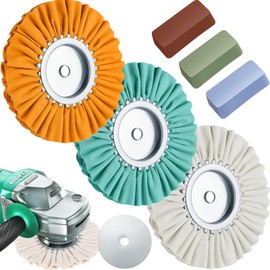 Amylove 8 Inch Airway Buffing Wheels 7 Pcs Aluminum Wheel Polishing Kit in Diameter 5/8 Inch Arbor Hole, Polishing Compound and Metal Polish Kit for Angle Grinder(Fresh Color)