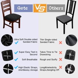 Gute Chair Cover Seats,Suede Chair Cover Seat with Elastic Ties and Button,Removable Washable Dining Upholstered Chair Protector Seat Cushion Slipcovers for Dining Room,Office(Black Leaf,Pack-4)