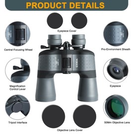 (10-30) x50 HD Binoculars for Adults Compact High Powered Bird Watching - Waterproof Hunting Travel Binoculars with Phone Adapter, Large View BAK4 Lens, Low Light Night Vision, FMC Green Coating