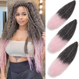 Deep Wave Twist Crochet Hair 28 Inch 3 Packs/Lot 120g/Pack Ocean Wave Crochet Braiding Hair Long Soft Deep Curly Braiding Hair for Boho Braids(1B/Purple#)