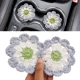 Cotton Car Coasters 2pc Car Cup Coasters Cute car Accessories for Women car Coaster for Cup Holders (Misty Bloom)