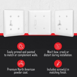 TayMac WRW-TB 2-Gang White Smooth Metal Maxi Toggle/Blank Wall Plate WRW-TB, Outlet Cover Wall Plate with Screws, Light Switch Cover Plate for 2 Devices