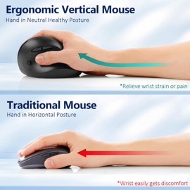 AUTLEY Wireless Ergonomic Mouse, 2.4G Optical Vertical Mouse for Small Hands, Silent Click, 800/1200/1600 DPI, 6 Buttons, Right Handed, for Laptop, PC, Computer, Carbon Black