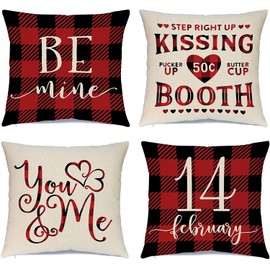 Ueerdand Valentines Day Pillow Covers 20x20 inch Set of 4 Valentine Decorations for Home Decor Red Black Buffalo Check Valentines Day Throw Pillows Decorative Cushion Cases