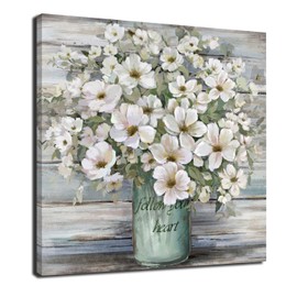 LAIART Bathroom Wall Decor Art Country Style Canvas Flowers Pictures Print Farmhouse Vintage Artwork for Kitchen Bedroom living room (flower, 12"x 12")