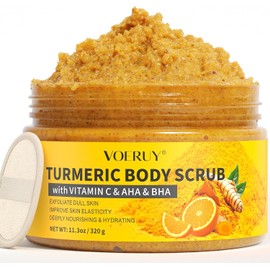 VOERUY Exfoliante Corporal De Cúrcuma, 10% De Aha/Bha Y Vitamina C, Ideal Para Cuerpo, Manos, Pies Y Zona Del Bikini. Piel Suave E Hidratada Para Mujeres Y Hombres - 325 G
