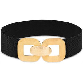 BAOKELAN Wide Elastic Belts for Women Stretchy Cinch Waist Belt for Dresses Black Gold 105CM