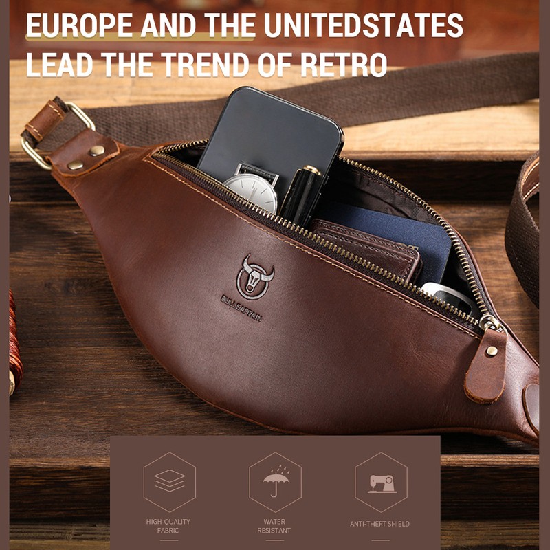 Genuine Leather Waist Pack Vintage Fanny Pack Men Cowhide Crossbody