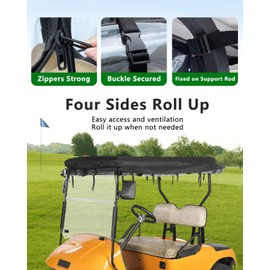 Golf Cart Enclosure 2 Passenger for Ezgo TXT,600D Waterproof Clear Rain Cover Driving Enclosure 2 Seater,Full Roll Up 3 Sided Transparent Windows&door with Heavy Duty Zipper,Side Mirrors Openings