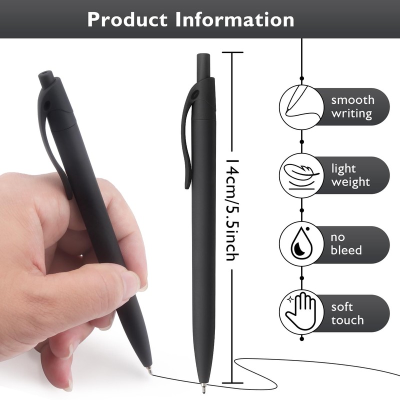 Bribobo 8 Pack Ballpoint Pens Retractable No Bleed Black Click