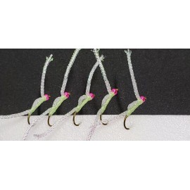 fly-- flies FLY-FLIES-ICE JIGS (* PINK BEAD HEAD  GLOW WORWS * ) ** 2 FLIES * SIZE 8 *