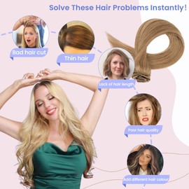 Elailite Hair Extensions Real Human Hair Clip in 8 Pieces (Thin Weft) Remy Natural Hair Full Head Straight - #27 Dark Blonde - 16 Inch (65 g)