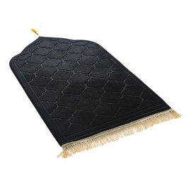 JE JOUE Prayer Rug Muslim Mat Islamic - Thickening Sponge Muslim Rug for Kids Men Women with Islam Prayer Beads for Eid Travel Ramadan, Soft Luxury Great for Knees and Forehead （Black）