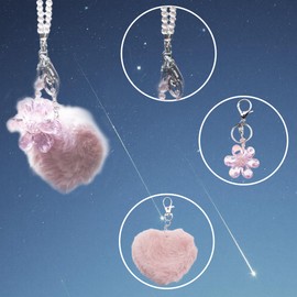 ZROSDSGY Crystal Flower Car Rear View Mirror Pendant ，pink accessories,rearview mirror accessories,passenger princess car accessories,Car Mirror Decor Love Heart (Pink Fuzzy Plush Ball)