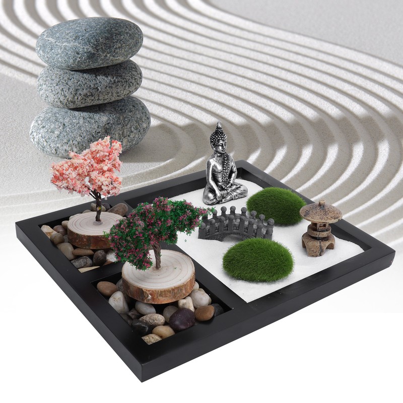 Zen Garden Sand Table Buddha Statue Sandbox Japanese Style Desktop