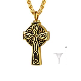 U7 Women's Cremation Urn Necklace for Ashes Cycle of Life Celtic Knot Dog Feet Wings Crucifix Cylinder Urn Necklace Stainless Steel Pendant Chain Cremation Jewellery for Men, Stainless Steel, No