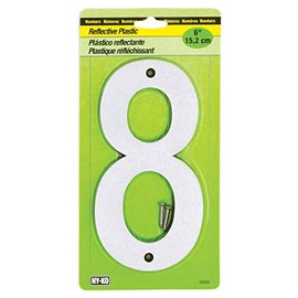 Hy-Ko 6” Classic Reflective Plastic House Number, Modern Raised Numbers for Exterior House, Durable Convenient Marking for Home Address with Included Mounting Hardware for Simple Installation
