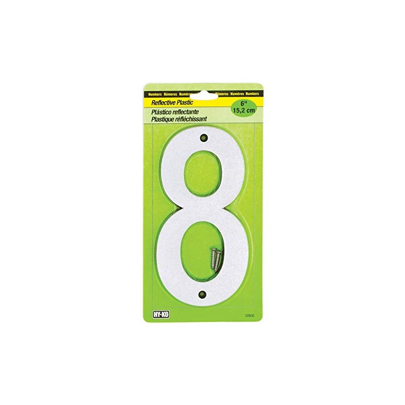Hy-Ko 6” Classic Reflective Plastic House Number, Modern Raised Numbers