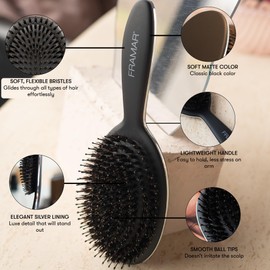 FRAMAR FRAMAR Black Boar Bristle Hair Brush - Natural Bristle Brush For Fine Hair, Boar Brush For Slicking Back Hair, Hair Brush For Women, Slick Back Hair Brush, Brosse a Cheveux, Brosse Poil De Sanglier