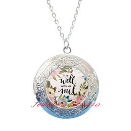 It is Well with My Soul Locket Necklace Quote Faith Inspirational Women Men Christian Jewelry Gifts，Photo Locket Pendant Art Locket Pendant Photo Jewelry Art Jewelry Glass jewelry-HZ00133