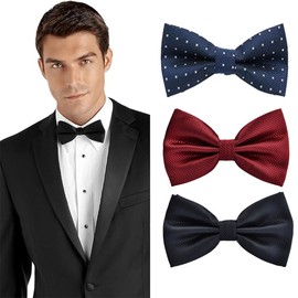 MMSZHL 3 Pieces Corbata de Moño para Hombres, Pajarita de Satín, Pajarita de Lazo de Doble Capa, Tejidos de Poliéster, Diseño Elegante Sólida, Conjunto de Pajaritas para Bodas (Azul, Rojo, Negro)