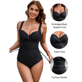 Blooming Jelly Women's One Piece Swimsuit Tummy Control Plus Size Bathing Suit Modest Full Coverage Swim Suits Ruched Swimwear (Black,XX-Large)