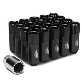 J2 Engineering LN-T7-010-15-BK Black 7075 Aluminum M12X1.5 16Pcs L: 60mm Open End Lug Nut w/4Pcs Lock+Key