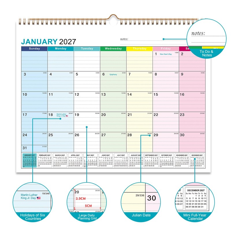 Wall Calendar 2026-2027, 18 Months Academic Calendar, July. 2026 -