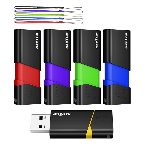 AreTop 64GB Flash Drive 5 Pack Thumb Drives Slide Retractable