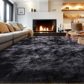 Rezutan Rugs for Living Room, Area Rug 6x9 Fluffy Rug Carpet, Soft Shaggy Modern Floor for Kids Boys Girls Bedroom, Plush Fuzzy Dorm,(Black Grey Tie-Dyed,6ft x 9ft)