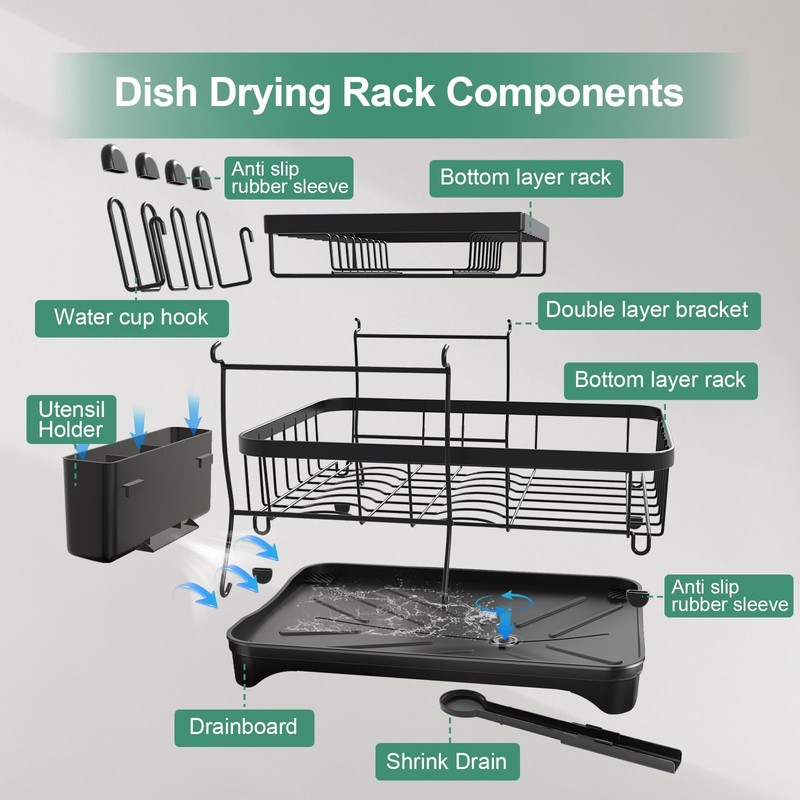 HOMEAILIE Dish Drying Rack, 2-Tier Large Dish Drying Rack for