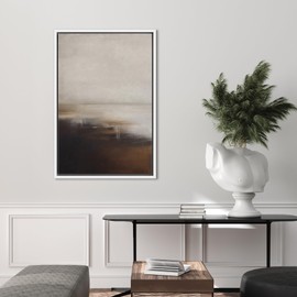 SIGNFORD Framed Canvas Print Wall Art Neutral Abstract Coastal Landscape Soft Brown and Beige Hues Illustrations Modern Art Decorative Relax/Calm for Living Room, Bedroom, Office - 16"x24" White