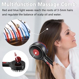 Electric Scalp Massage Brush with Hair Oil Applicator, 2-in-1 Electric Hair Brushes with Red and Blue Light Waves, 3 Levels Adjustable, Wireless Handy Head Massage for Men and Women
