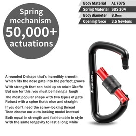 FresKaro Carabiner Heavy Duty, Caribeener Clips, 3 inch Locking Caribeaner Clip, Aluminium caribiner, 12kN Screw-Gate Lock D-Ring, Strong for Keychain, Dog Leash, Hammock, Belt, Key, 2Pack, Black