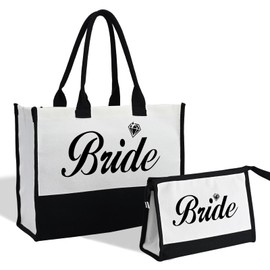 BUZCOZY Bridal Shower Gifts,Engagement Bachelorette Party Canvas Tote Beach Bag Makeup Bag for Bride to Be,Gift for Wedding