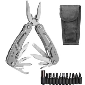 Stainless Steel Multi Tool Pliers,24 in 1 Multitools, Mens Gifts for Dad, Birthday Gifts for Him, Christmas Gifts for Him,Valentines Day,Secret Santa Gifts for Men(Black) (Grey)
