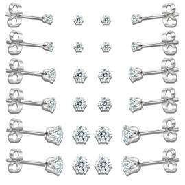 12 Pairs Small Stud Earrings for Women – Hypoallergenic Stainless Steel Tiny Earrings for Sensitive Ears, Cubic Zirconia Simulated Diamond Stud Earrings (2/3/4mm-12 pairs-silver)